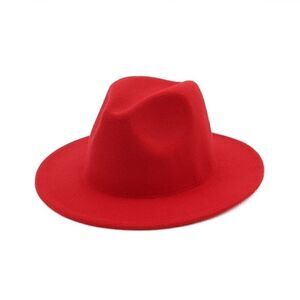 Red Plain Wide brim Fedora Hat